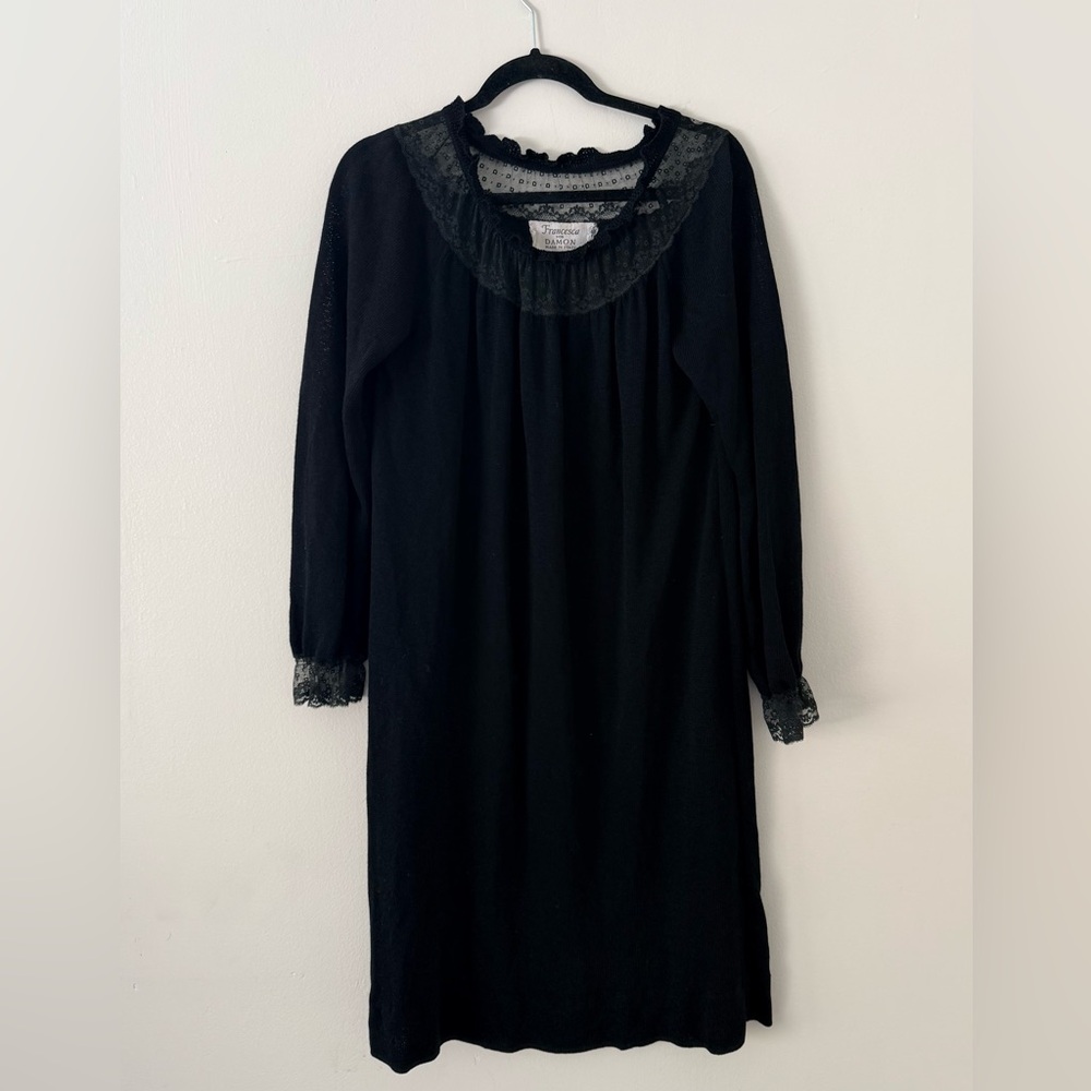 Vintage Francesca For Damon Made in Italy Black Lace Long Sleeve Dress Womens 8